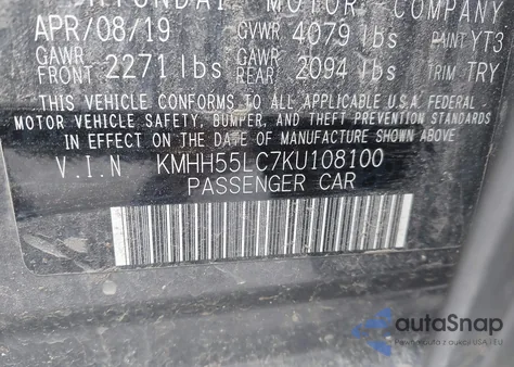 2019 Hyundai Elantra Gt N Line z USA, uszkodzony, nr VIN KMHH55LC7KU108100